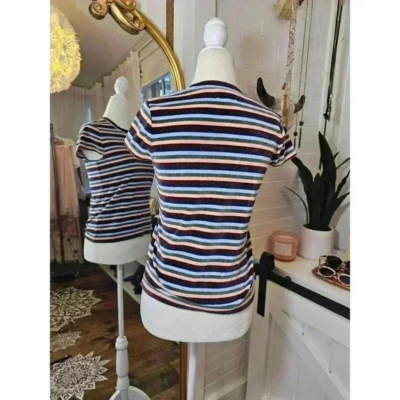 Madewell Women's Size XS 70s Style Striped Velour Crewneck - Picture 2 of 6